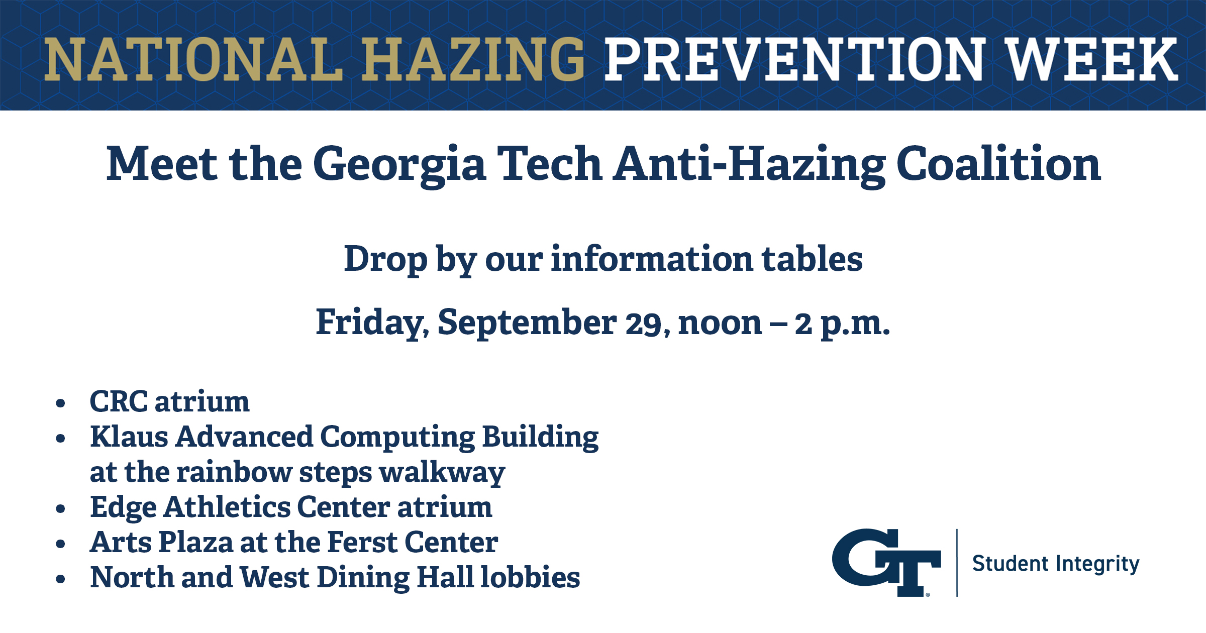 National Hazing Prevention Week Information Tables Campus Calendar 0634